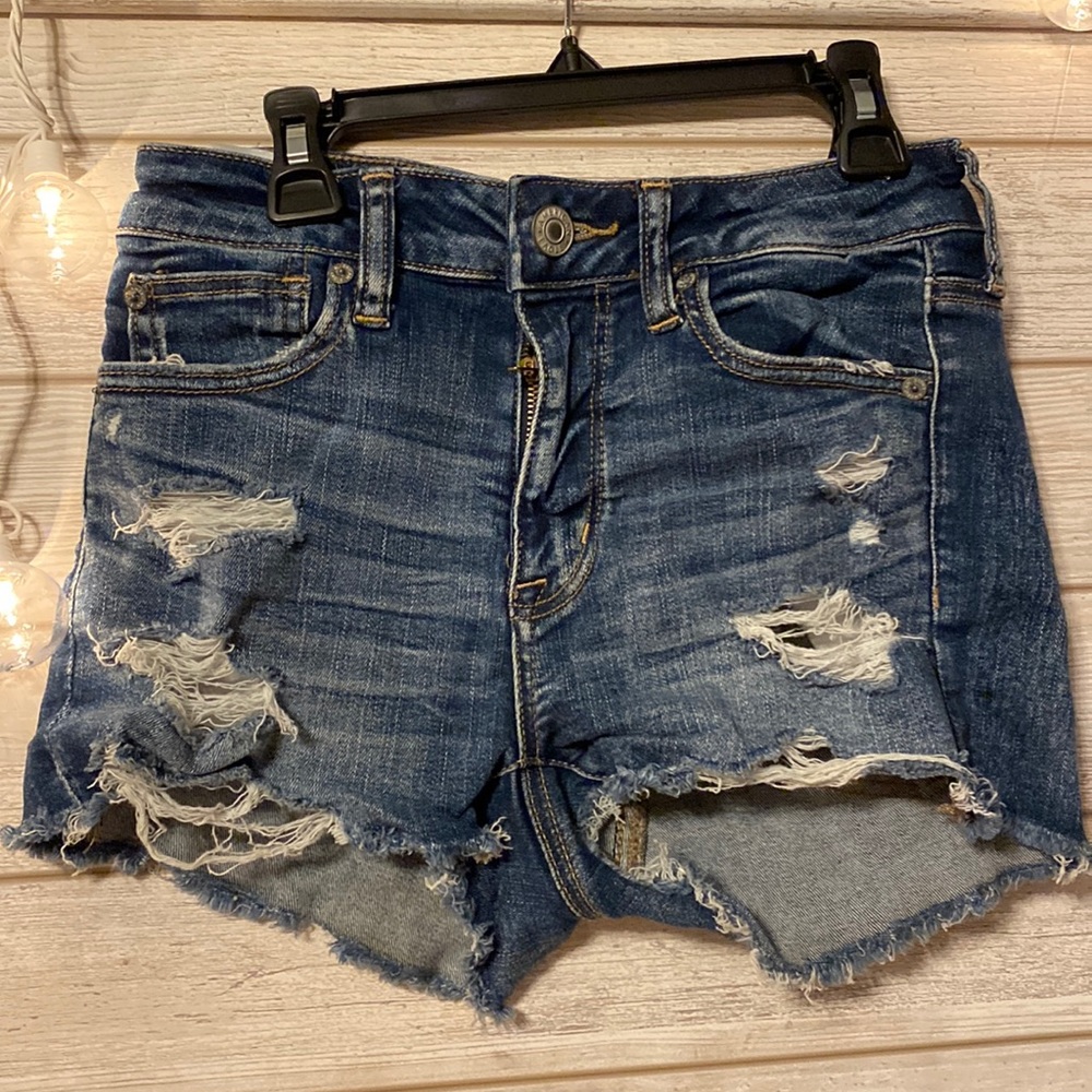 American Eagle dark wash ripped shorts